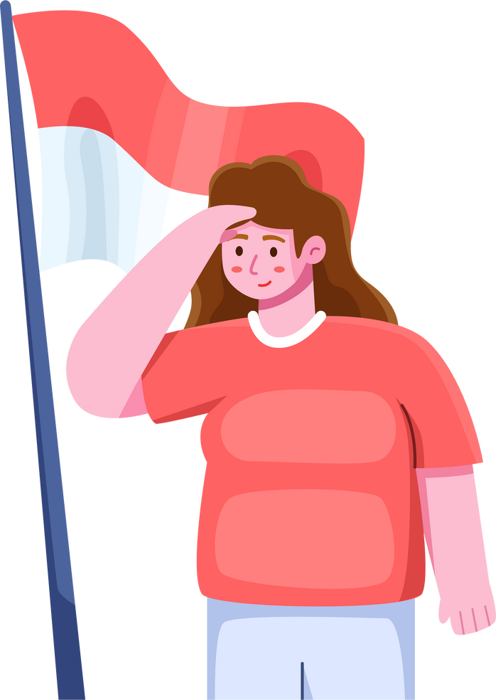 People Saluting Indonesia National Flag