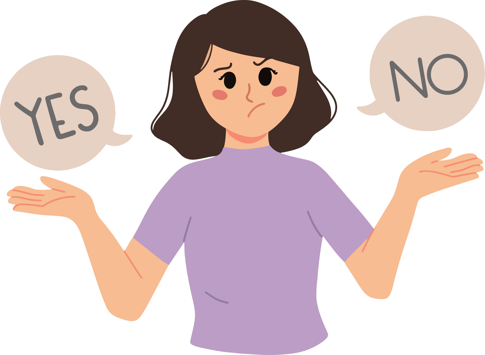confused woman choosing decision yes or no